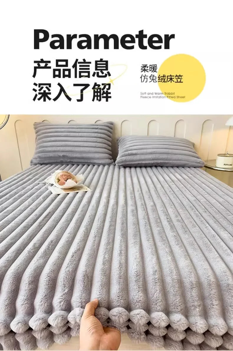 Winter Warm Velvet Bed Sheet Soft Student Dormitory Bedsheet Thick Fitted Sheet Mattress Protector Soft Bedspread Mattress Cover