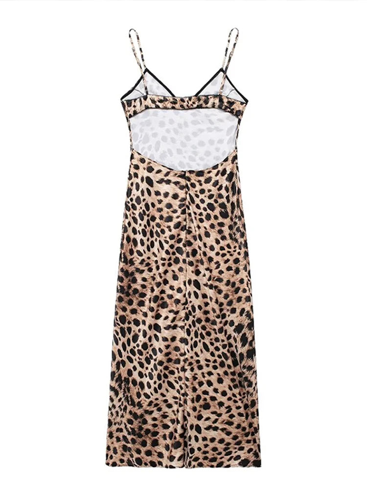 Fashion Animal Leopard Backless Beach Dress For Women Elegant Sleeveless Sexy Slip Party Long Dress Female Holiday Chic Vestidos