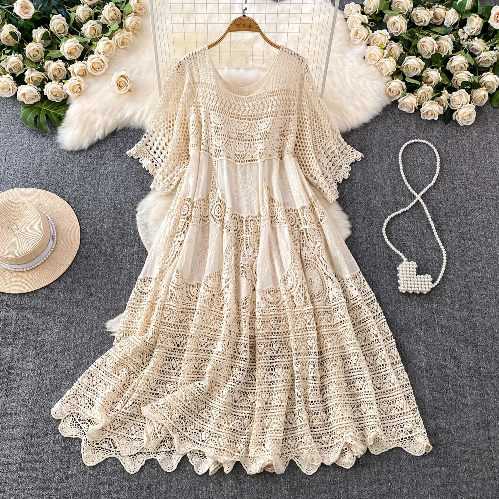 OCEANLOVE Hook Hollow Out Women Dresses Spring Summer Beach Style Knitted Vestidos Mujer Fashion Elegant Loose Long Dress