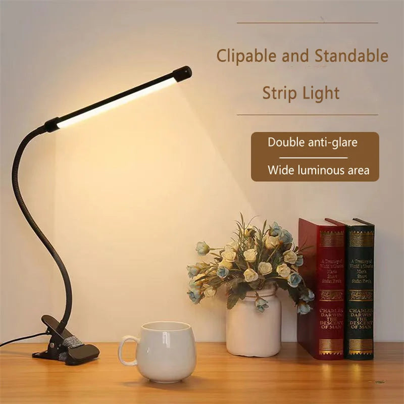 LED Clip-on Desk Lamp Eye Protection 360° Steering 3 Light Colours 10 Brightnesses Infinitely Dimmable 2M Cable Length 5W USB Po