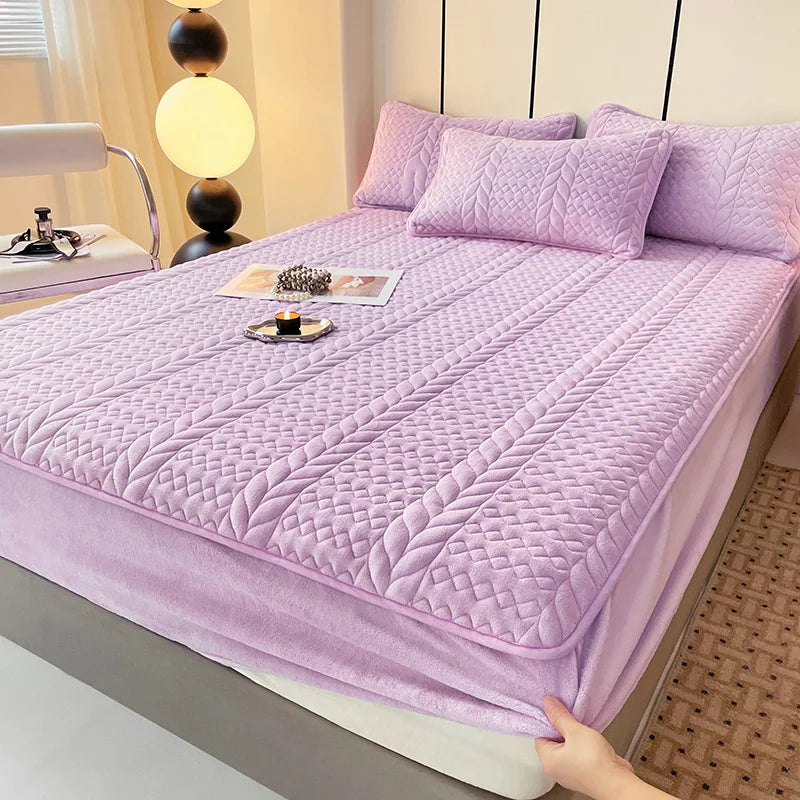 Winter Warm Velvet Bed Sheet Soft Student Dormitory Bedsheet Thick Fitted Sheet Mattress Protector Soft Bedspread Mattress Cover