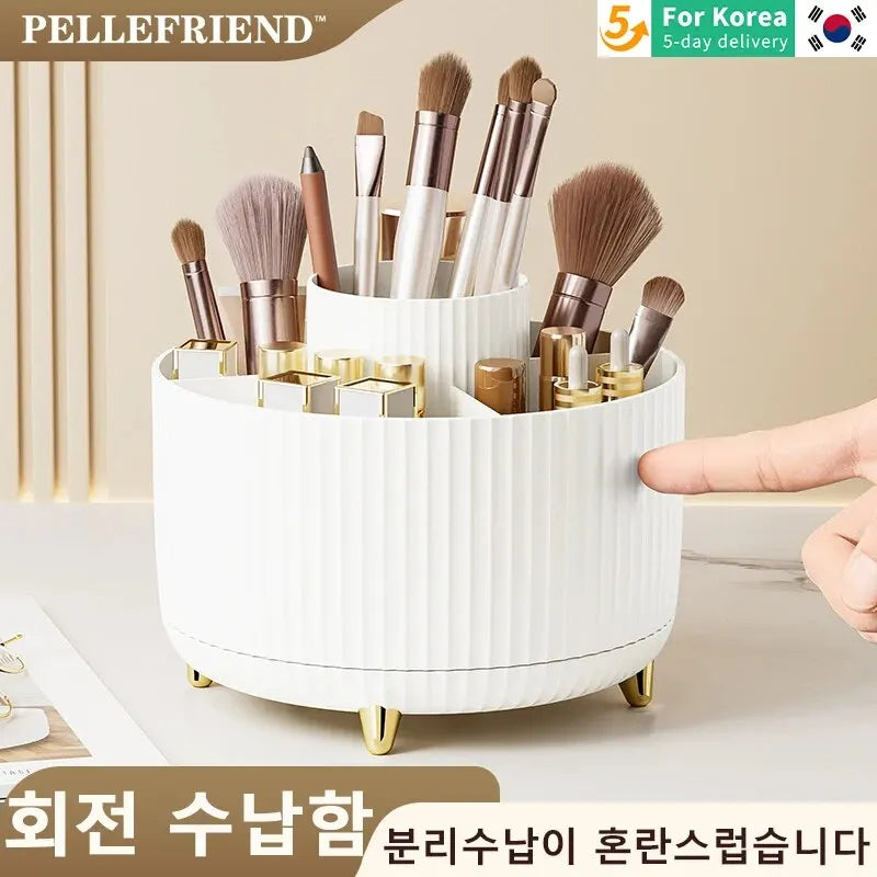 Rotating Makeup Brush Storage Container Mouth Red Shelf Household Vanity Pen Container Cosmetics Storage Box