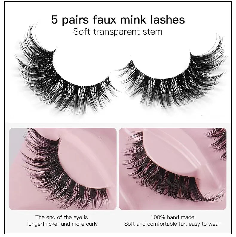 Hot Selling Makeup 5 Pairs Cat Eye Lashes Faux Eyelashes  Eye Elongated False Eyelashes