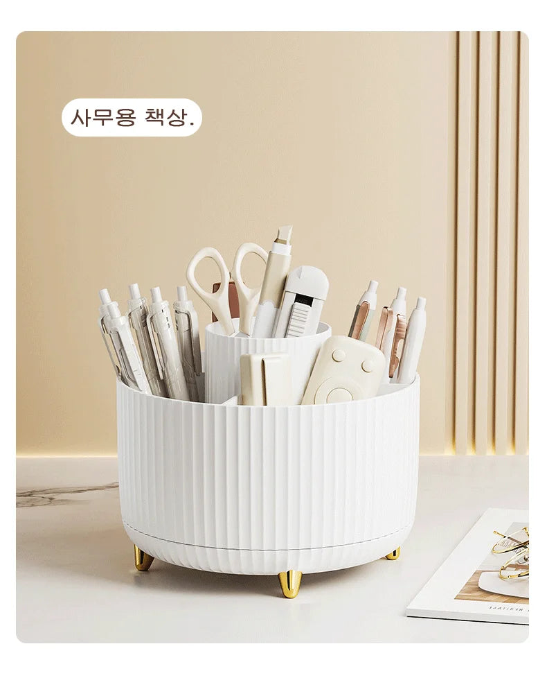 Rotating Makeup Brush Storage Container Mouth Red Shelf Household Vanity Pen Container Cosmetics Storage Box