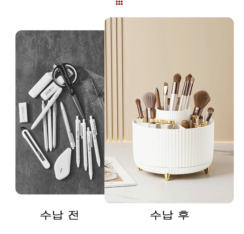 Rotating Makeup Brush Storage Container Mouth Red Shelf Household Vanity Pen Container Cosmetics Storage Box