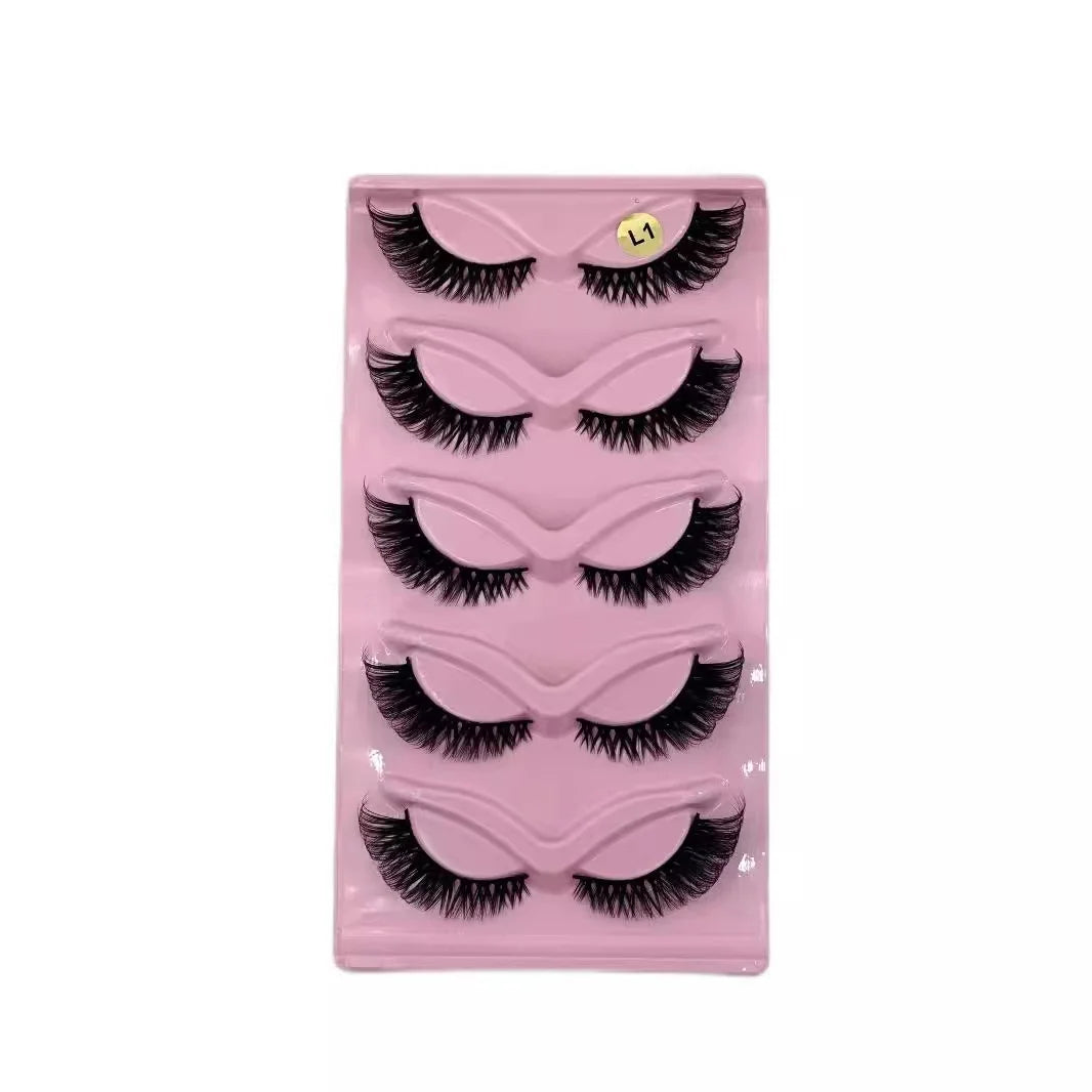 Hot Selling Makeup 5 Pairs Cat Eye Lashes Faux Eyelashes  Eye Elongated False Eyelashes