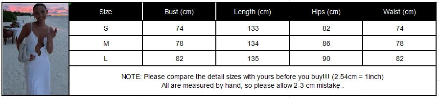 2024 Elegant Cut Out White Long Dress For Women Fashion Patchwork Pleated Backless Sling Dresses Lady New Holiday Beach Robes